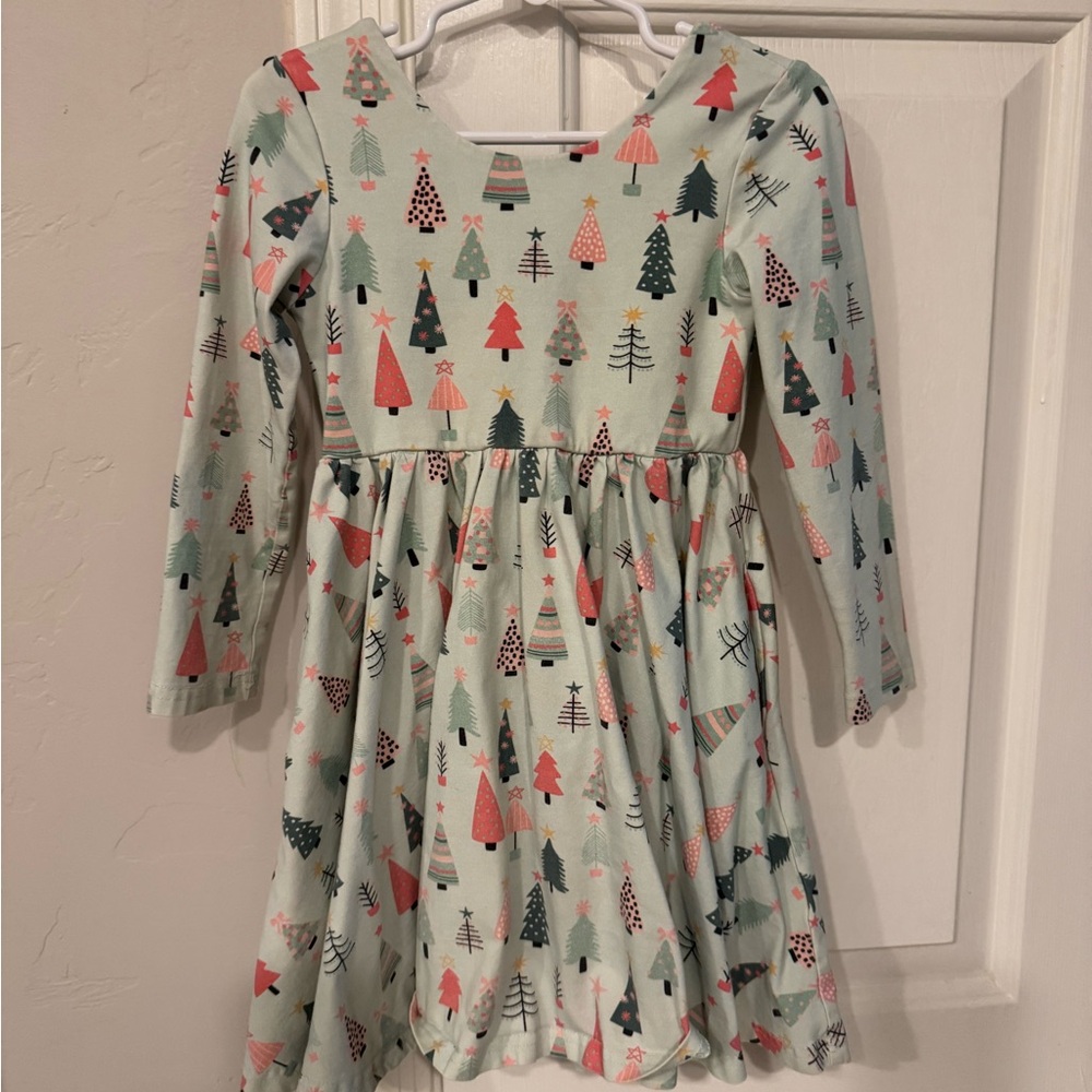 Festive Tree Print Kids Dress